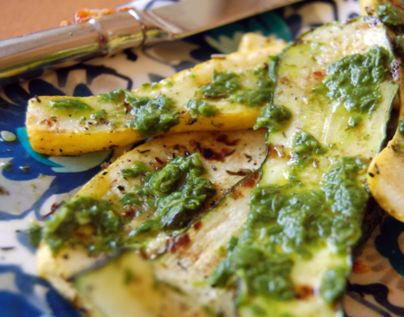 Grilled Squash with Basil Puree